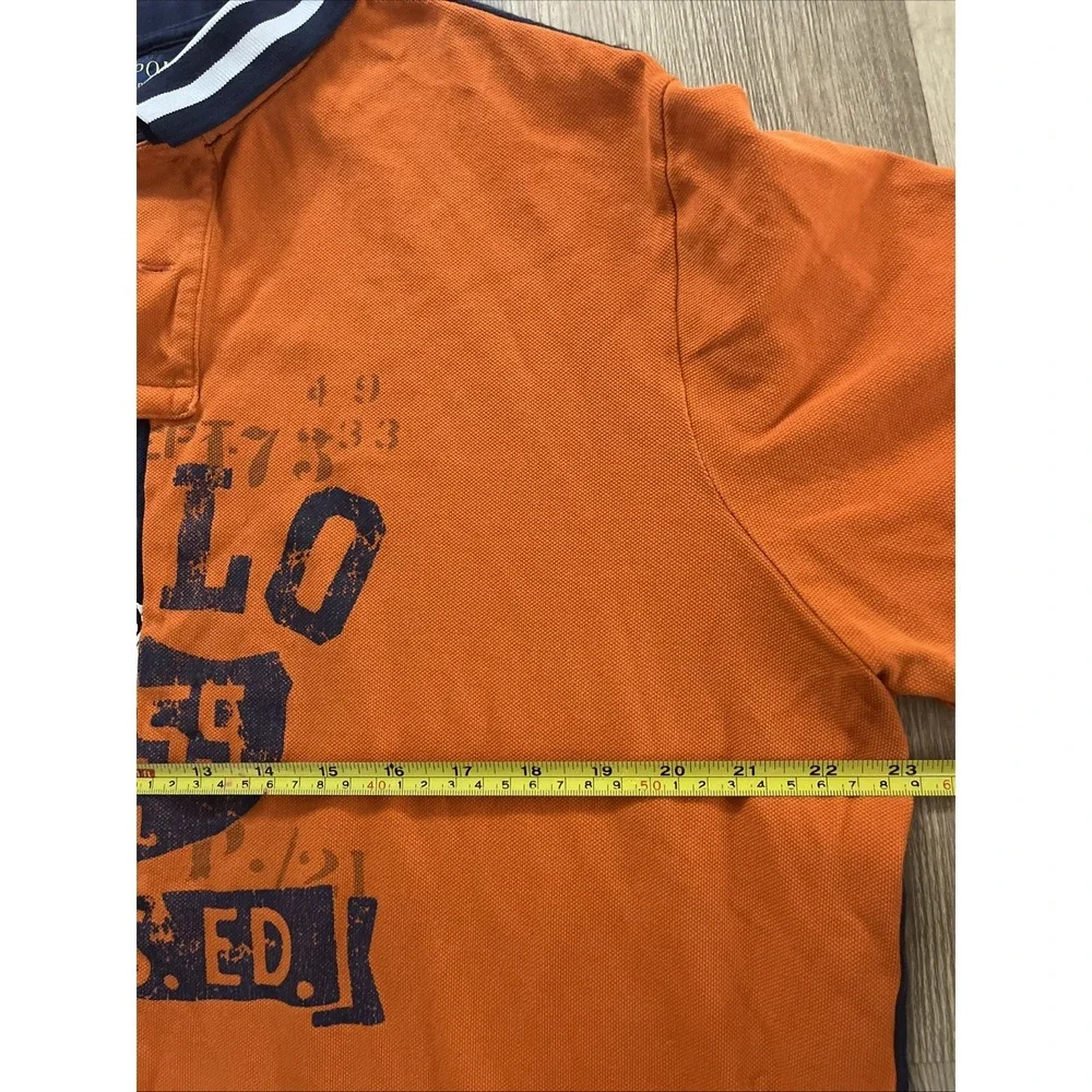 Polo Ralph Lauren Men's XL Polo Athletic Shirt Custom Slim Fit Navy Orange EUC